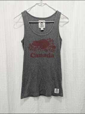 Roots Is Canada Heather Grey Beaver Logo Graphic Tank Top Vintage Style Small